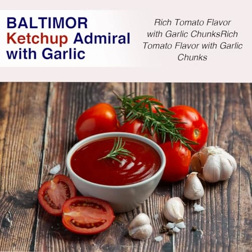 BALTIMORE Admiral Ketchup with Garlic Chunks - Organic Ketchup Blend with Rich Tomato Flavor and Savory Garlic - Healthy Ketchup Ideal for Burgers, Dipping Sauces & Side Dishes - 260gr/each -3 Pack