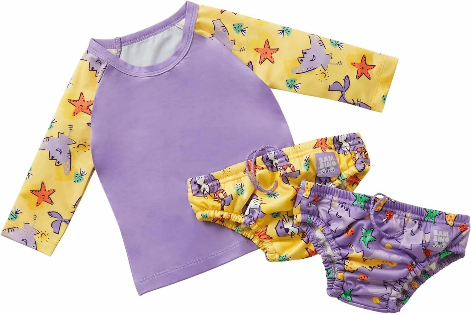 Bambino Mio, Revolutionary Reusable Swim Set - 2 Swim Nappies and Rash Top, Baby and Toddler, Sun Protection UPF40 , Sand Squad, 2-3 Years