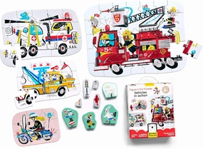 Banana Panda Figure It Out Puzzle - Vehicles in Action - Progressive Puzzle Set with Play Figures for Kids Ages 3 Years & Up, Multicolor