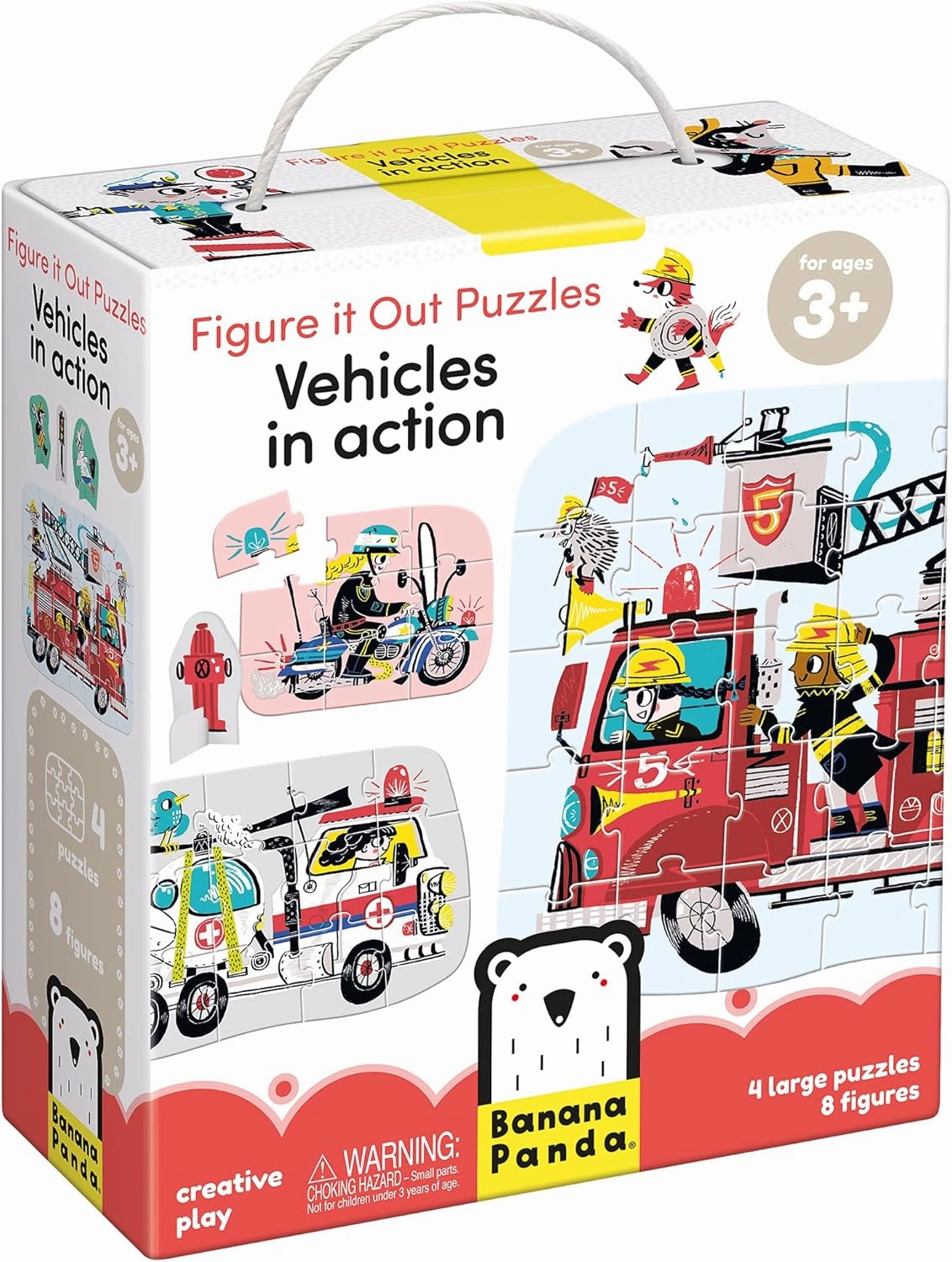 Banana Panda Figure It Out Puzzle - Vehicles in Action - Progressive Puzzle Set with Play Figures for Kids Ages 3 Years & Up, Multicolor
