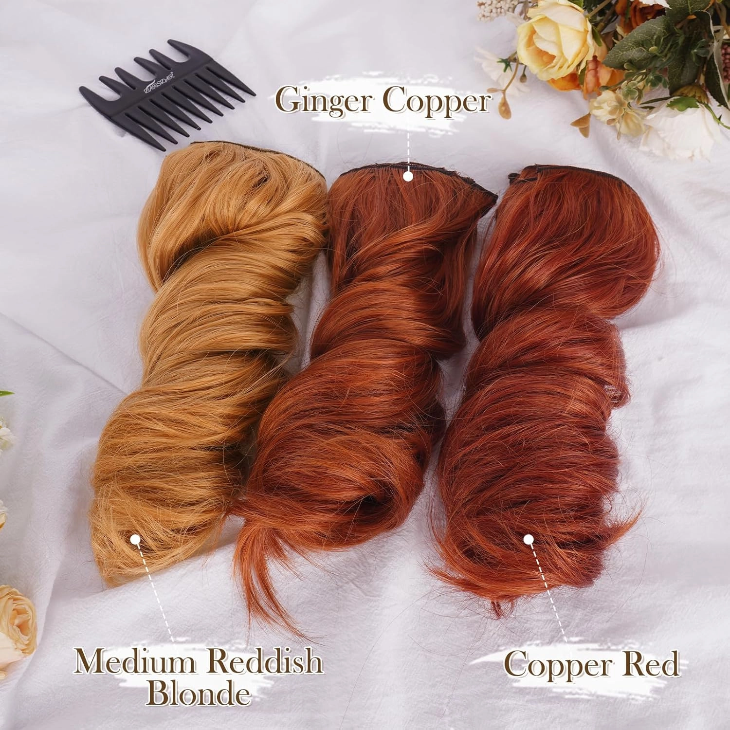 BARSDAR Copper Red Clip in Hair Extensions - 12 Inch Short Wavy Copper Red Clip in Hair Extensions for Women - 6PCs Full Head Thick Soft Synthetic Auburn Hairpieces Daily Party