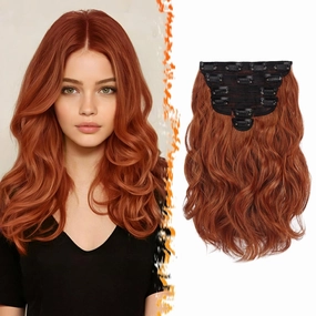 BARSDAR Copper Red Clip in Hair Extensions - 12 Inch Short Wavy Copper Red Clip in Hair Extensions for Women - 6PCs Full Head Thick Soft Synthetic Auburn Hairpieces Daily Party