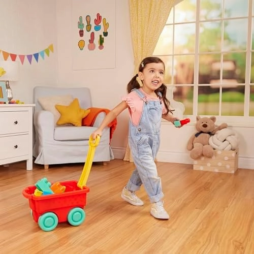 Battat – Building Blocks – 47Pc Brick Set – Colorful & Chunky Bricks – Unique Wheel Bricks – 12 Months   – Locbloc Red Builder's Wagon