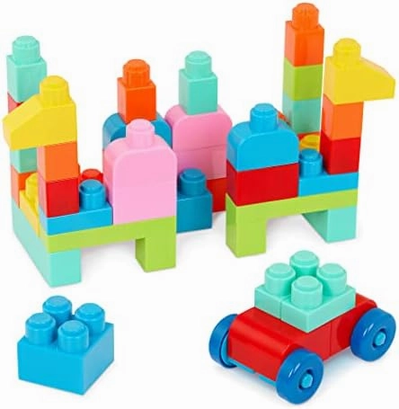 Battat – Building Blocks – 47Pc Brick Set – Colorful & Chunky Bricks – Unique Wheel Bricks – 12 Months   – Locbloc Red Builder's Wagon