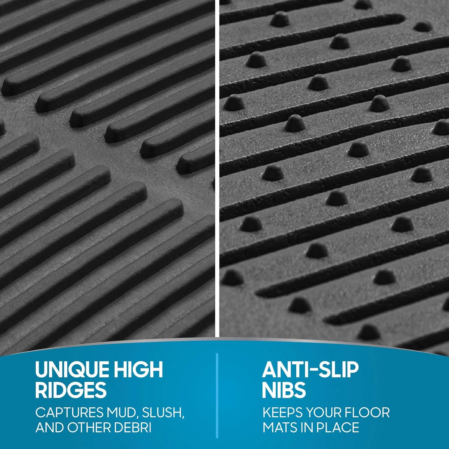 BDK ProLiner Floor Mats for Cars Trucks SUV, 3-Piece All-Weather Car Mats with Universal Fit Design, Durable Car Floor Mats with Capture Ridges, Waterproof Rubber Floor Mats for Cars (Black)