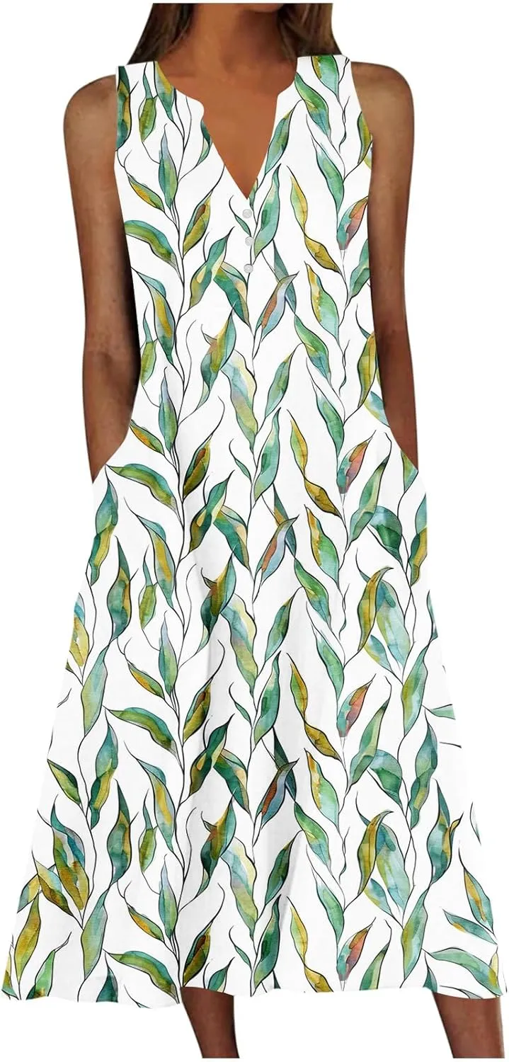 Beach Sundresses for Women 2025 Vacation Casual Plus Size Midi Sun Dress Loose Flowy Summer Boho Long Dresse Trendy