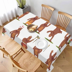 Bear Grizzly Birthday Tablecloth 60x84 Inch Rectangle Table Cloth Funny Adorable Cute Cartoon Comic Zoo Animal Poses Kitchen Table Cover Deco for Home Dinner Party