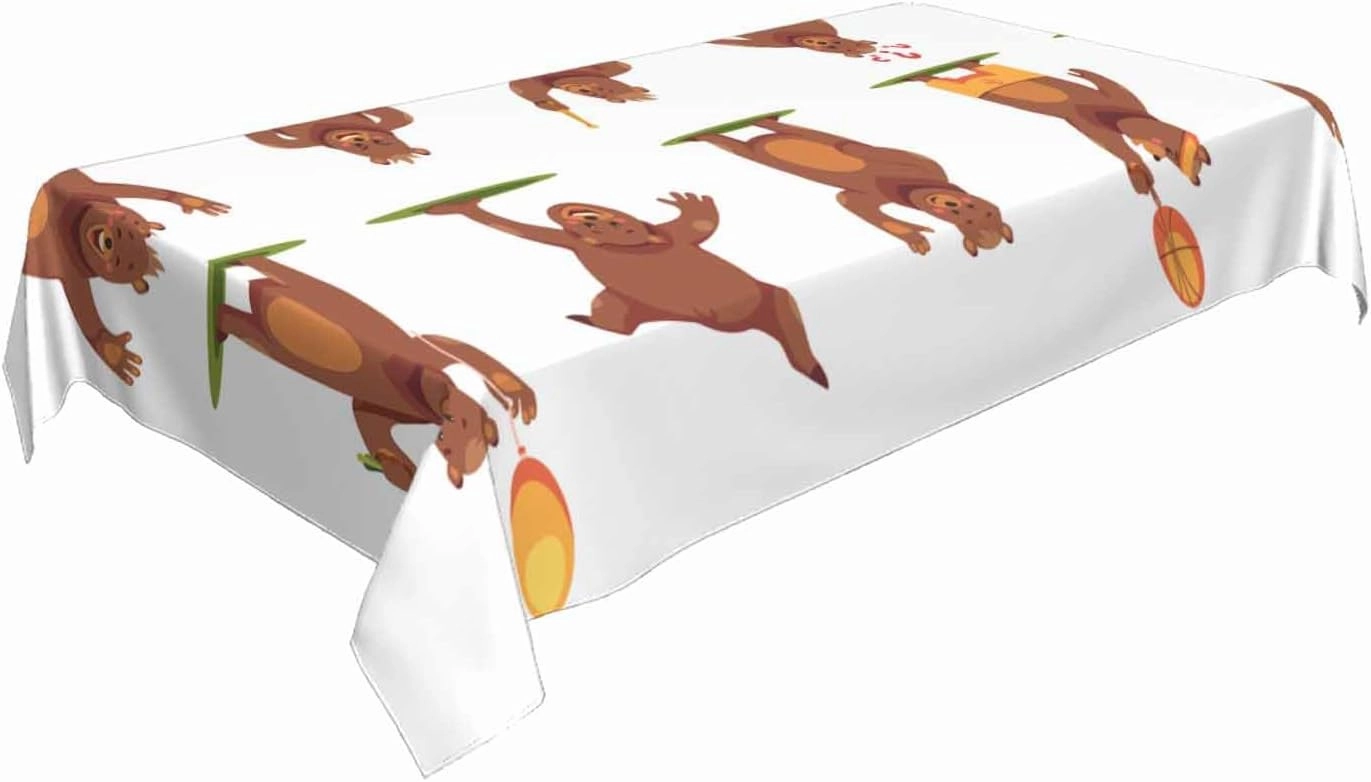 Bear Grizzly Birthday Tablecloth 60x84 Inch Rectangle Table Cloth Funny Adorable Cute Cartoon Comic Zoo Animal Poses Kitchen Table Cover Deco for Home Dinner Party