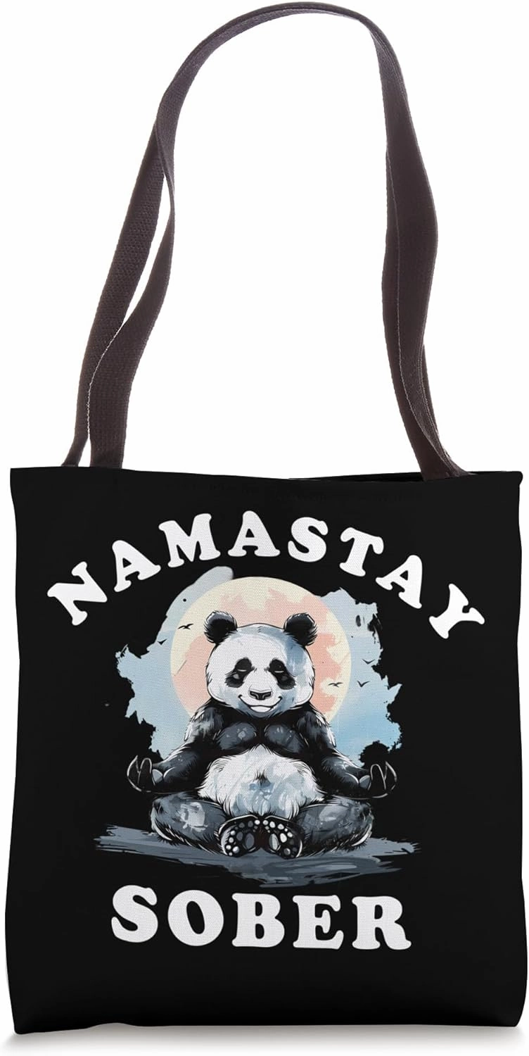 Bear Namastay Sober NA AA Alcoholics Anonymous Mediation Tote Bag