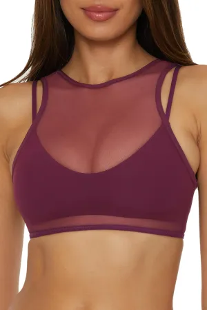BECCA Women's Muse Layered Bralette Bikini Top, Adjustable, Swimwear Separates