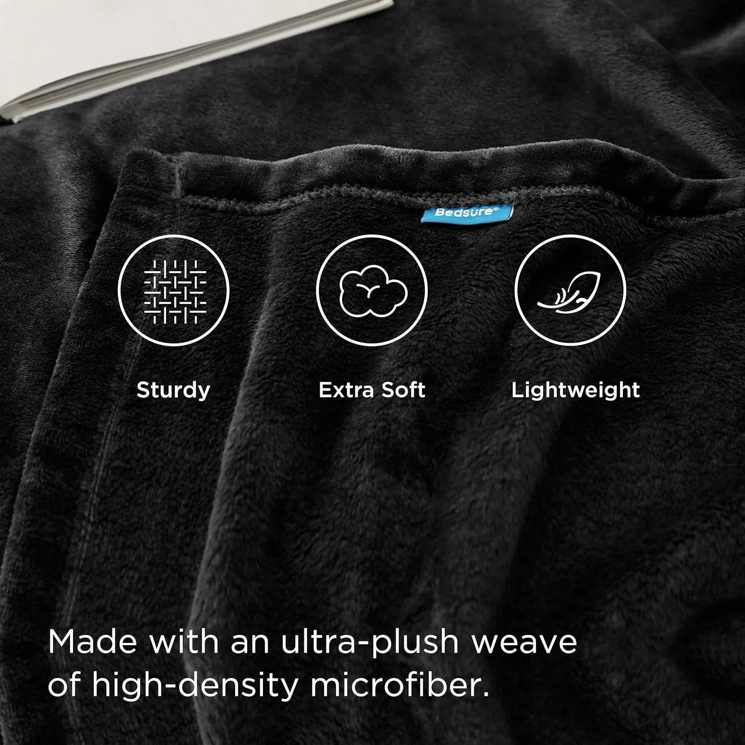 Bedsure Fleece Blanket Twin Size Black - 300GSM Lightweight Plush Fuzzy Cozy Soft Warm Blanket for Bed, Sofa, Couch, Travel, Camping, 60x80 inches