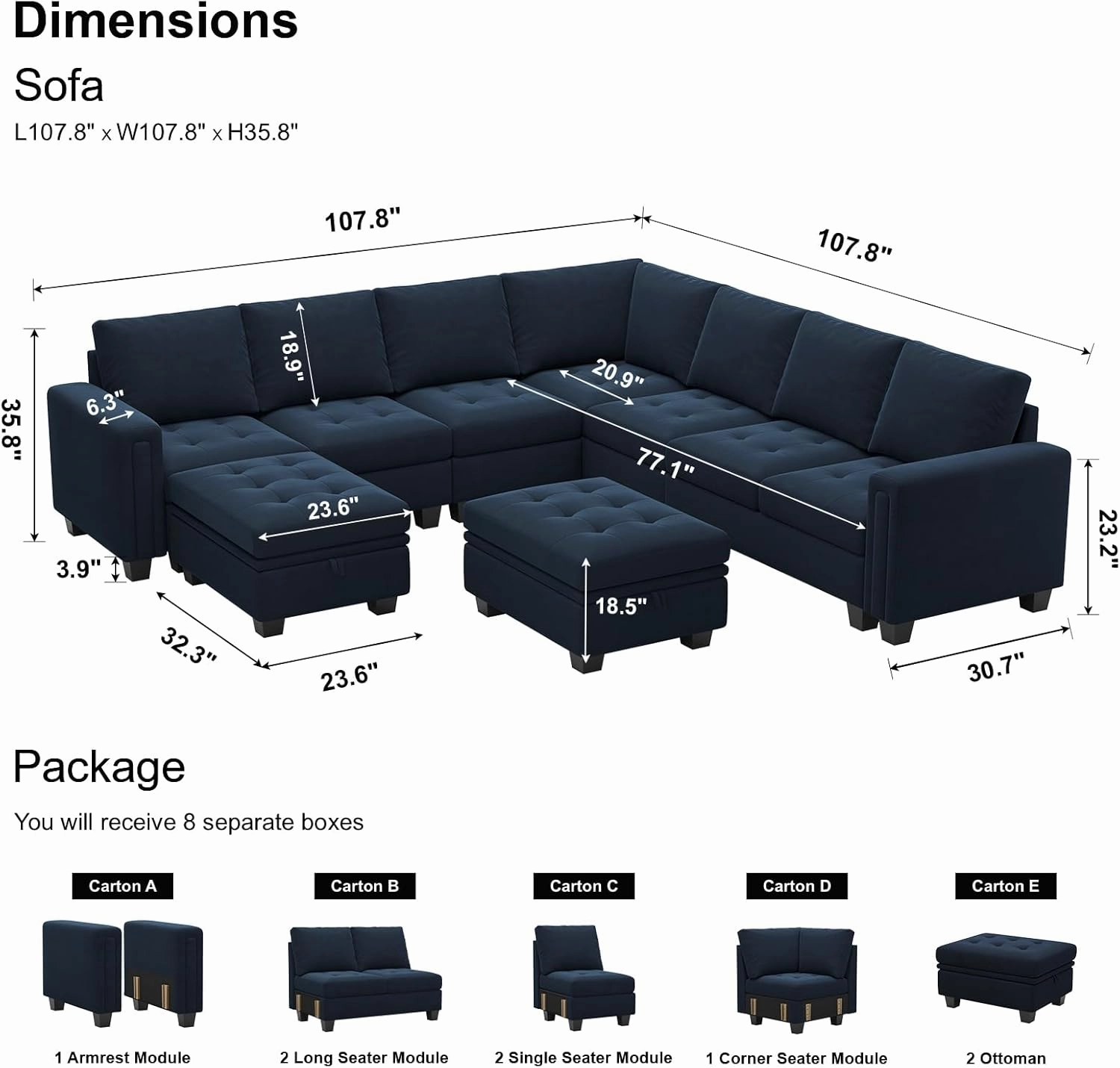 Belffin Modular Sectional Sofa U Shaped Sectional Couch with Storage Ottoman Velvet 9-Seater Convertible Sectional Sofa with Chaises Blue