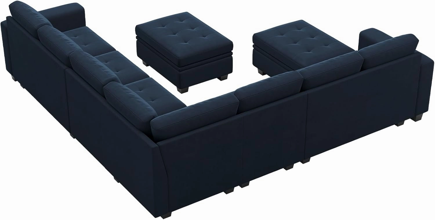 Belffin Modular Sectional Sofa U Shaped Sectional Couch with Storage Ottoman Velvet 9-Seater Convertible Sectional Sofa with Chaises Blue