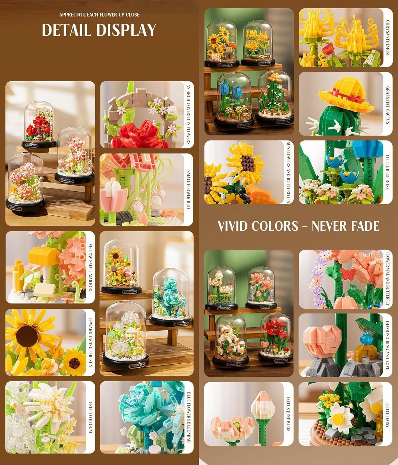 Bell Orchid Home Bouquets Building Toy with Dust Cover - Creative Housewarming, Ideal Creative Toy Gift for Moms and Women