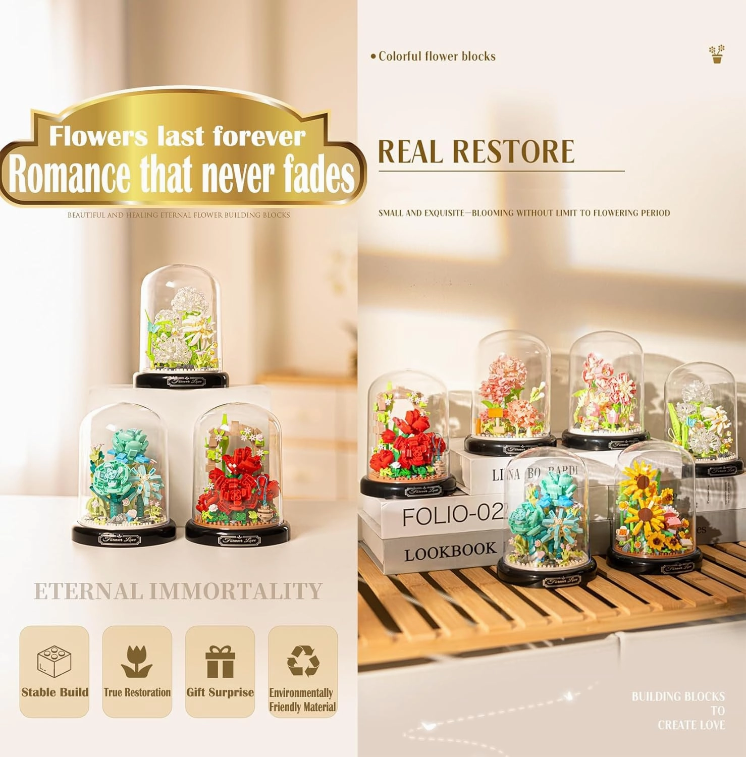 Bell Orchid Home Bouquets Building Toy with Dust Cover - Creative Housewarming, Ideal Creative Toy Gift for Moms and Women