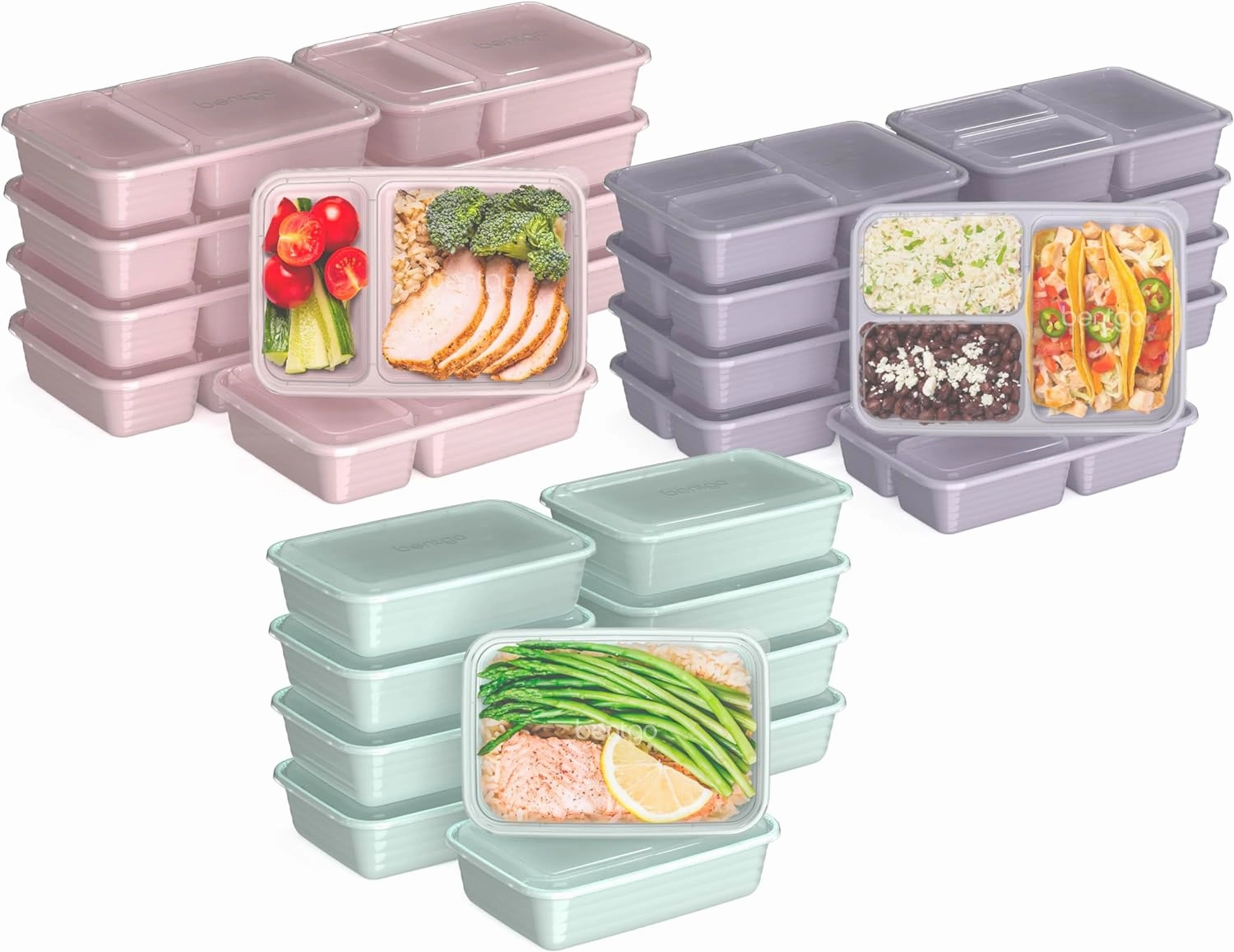 Bentgo Prep 60-Piece Meal Prep Kit - Reusable Food Containers 1-Compartment, 2-Compartment, & 3-Compartments for Healthy Eating - Microwave, Freezer, & Dishwasher Safe (Floral Pastels)