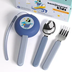 Bentoheaven Kids Travel Utensils with Case, Food-Grade Stainless Steel & BPA-Free Plastic, Travel Kid Cutlery Set, Dishwasher Safe Fork, Spoon & Case, Reusable Flatware, Silverware for Kids (Shark)