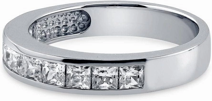 BERRICLE Sterling Silver Wedding Rings Channel Set Princess Cut Cubic Zirconia CZ Anniversary Half Eternity Ring for Women, Rhodium Plated