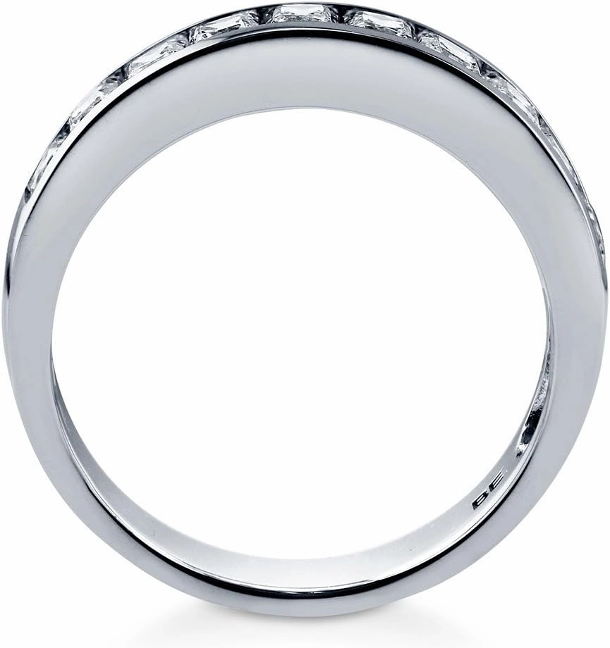BERRICLE Sterling Silver Wedding Rings Channel Set Princess Cut Cubic Zirconia CZ Anniversary Half Eternity Ring for Women, Rhodium Plated