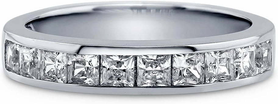 BERRICLE Sterling Silver Wedding Rings Channel Set Princess Cut Cubic Zirconia CZ Anniversary Half Eternity Ring for Women, Rhodium Plated