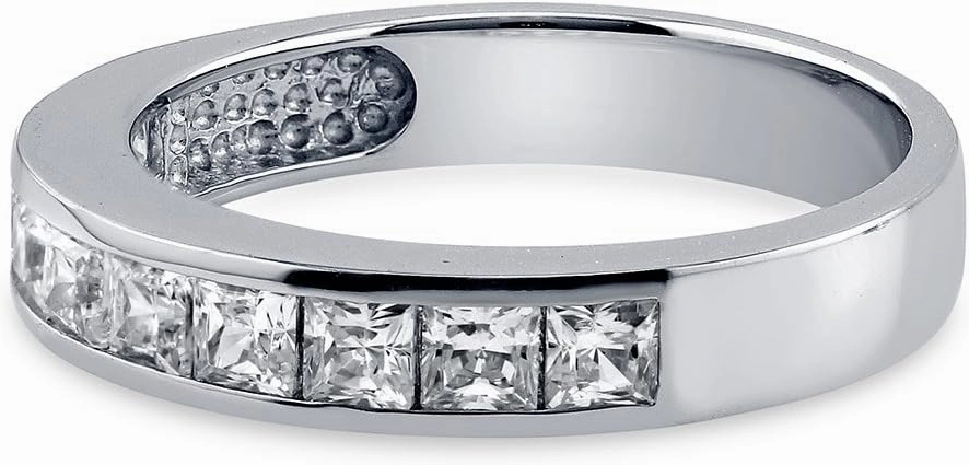 BERRICLE Sterling Silver Wedding Rings Channel Set Princess Cut Cubic Zirconia CZ Anniversary Half Eternity Ring for Women, Rhodium Plated