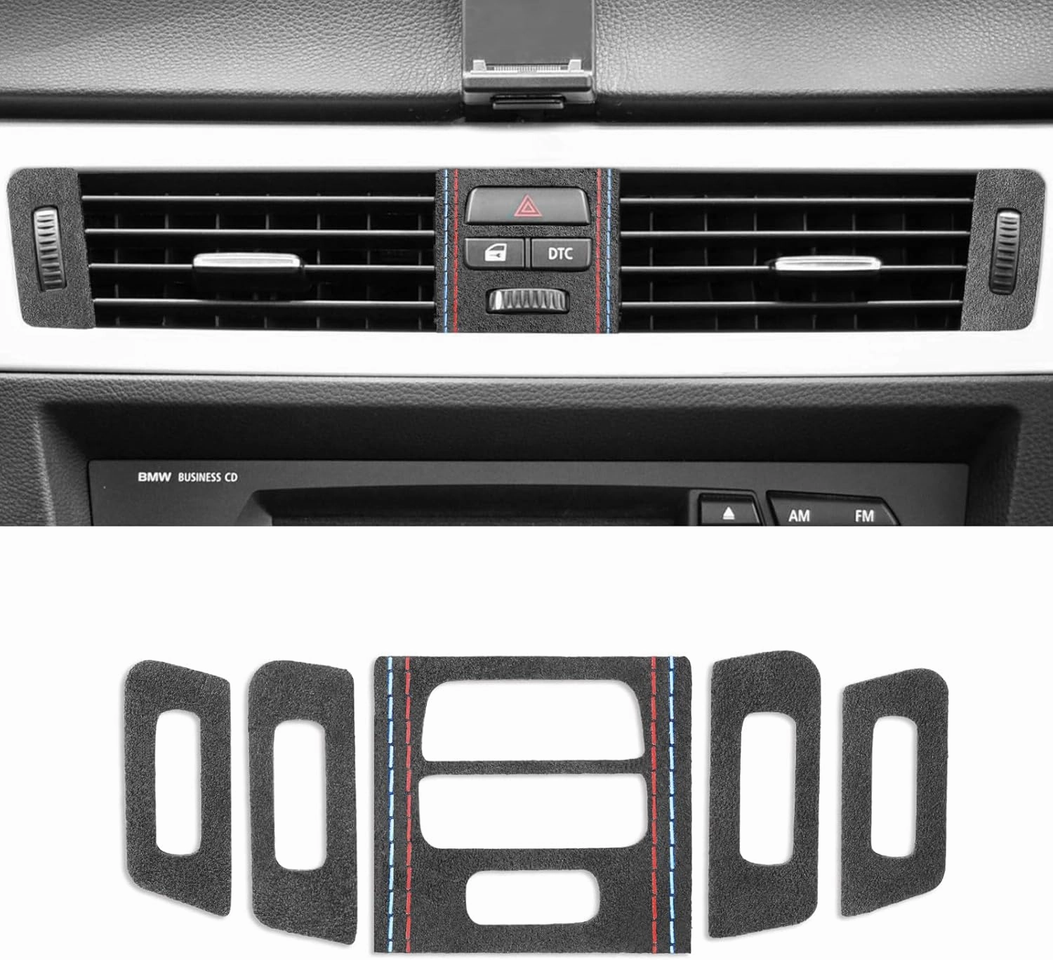BETTERHUMZ Car Front Air Condition Outlet Frame Trim Cover for BMW E90 E91 E92 E93 3 Series 2005-2012 325i 320i 318i for Alcantara Center Console Panel Sticker Car Molding Accessories
