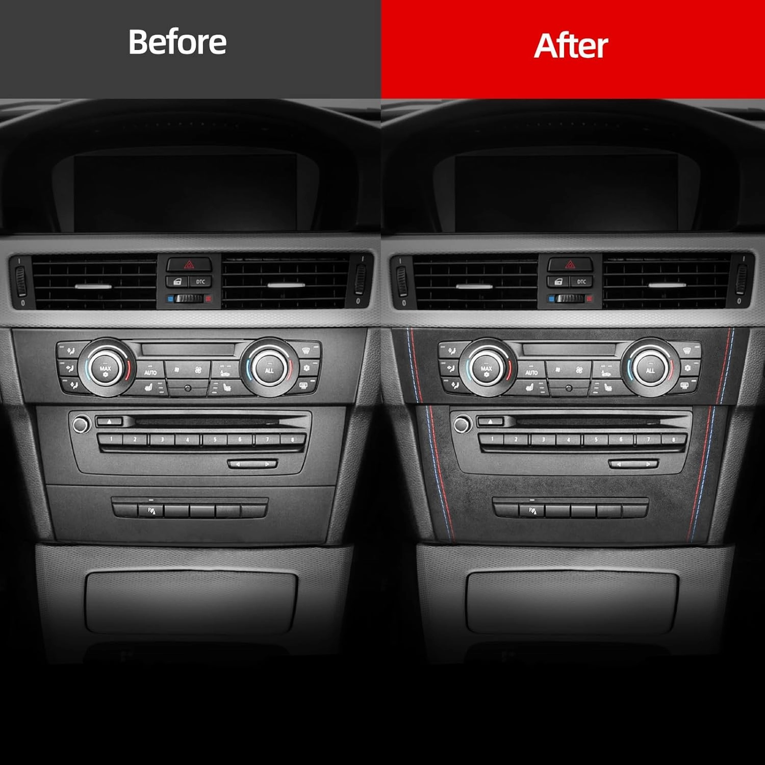 BETTERHUMZ for Alcantara AC Air Conditioning CD Panel Trim Central Console Cover Compatible with BMW E90 E91 E92 E93 3 Series 2005-2012 325i 320i 318i Car Styling Interior Tuning Accessories