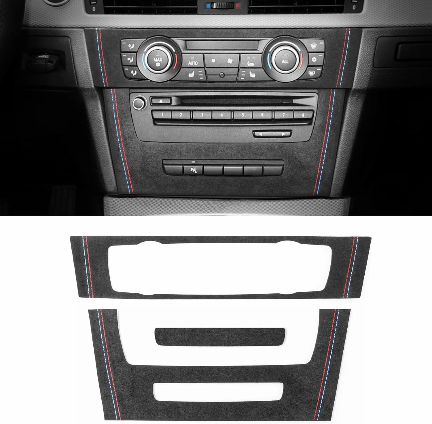 BETTERHUMZ for Alcantara AC Air Conditioning CD Panel Trim Central Console Cover Compatible with BMW E90 E91 E92 E93 3 Series 2005-2012 325i 320i 318i Car Styling Interior Tuning Accessories