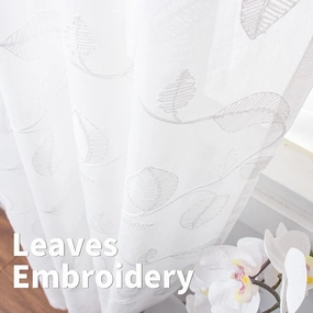 BGment Sheer Curtains 63 inches Length, Faux Linen Embroidered Leaf Pattern Semi Sheer Voile Drapes Light Filtering Grommet Privacy Window Treatment for Bedroom, 2 Panels, 42 x 63 Inch, White