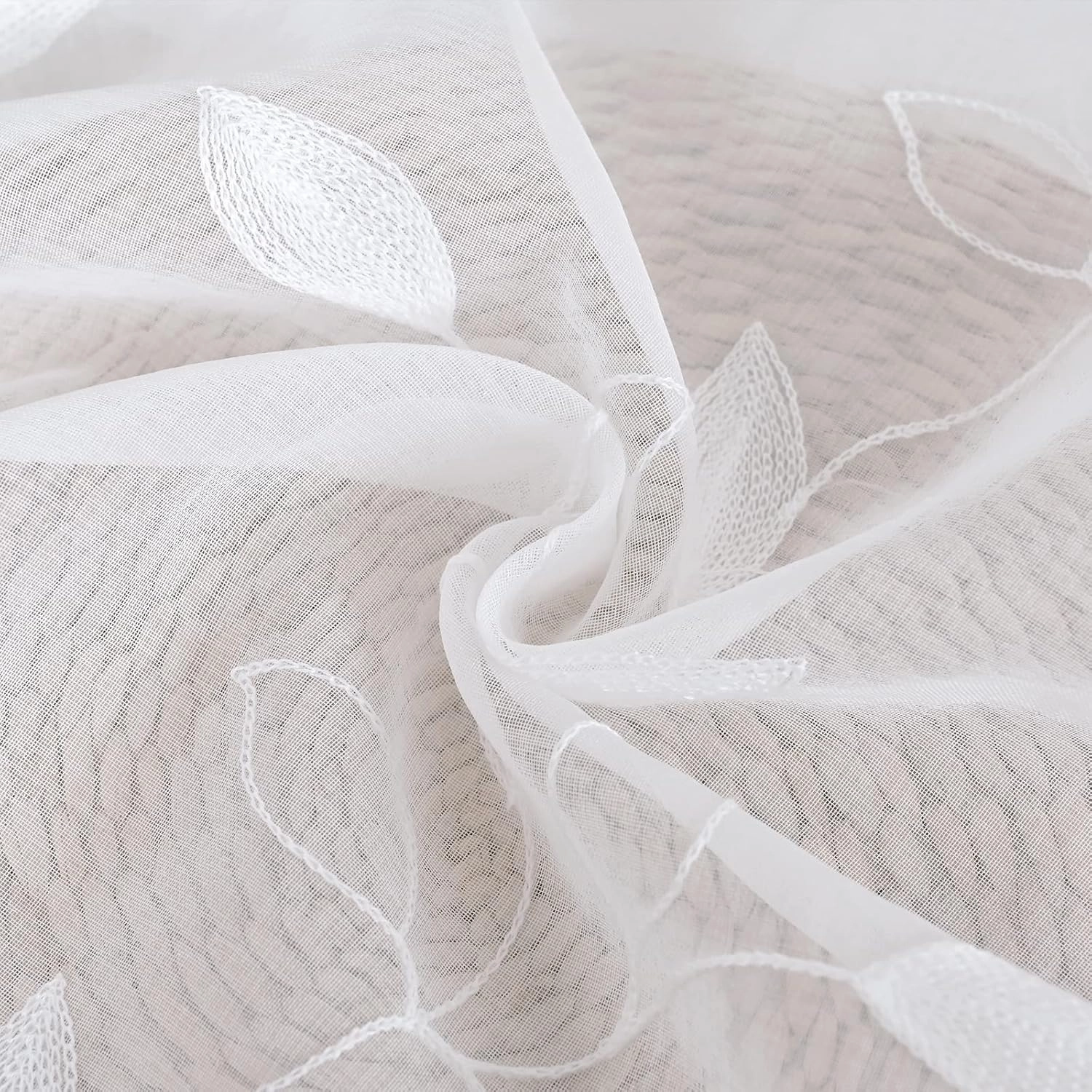 BGment White Sheer Curtains 84 inches Long - Embroidered Leaves Pattern Light Filtering Curtains for Living Room Grommet Thin Window Semi Sheer Voile Drapes, Each Panel 52 x 84 Inch