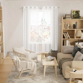 BGment White Sheer Curtains 84 inches Long for Living Room 2 Panels, Embroidered Vine Pattern Light Filtering Linen Textured Grommet Window Semi Sheer Voile Drapes, Each Panel 52 x 84 Inch