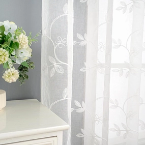 BGment White Sheer Curtains 84 inches Long for Living Room - Flower Pattern Embroidered Leaf Light Filtering Grommet Window Semi Sheer Voile Spring Decor Drapes, Each Panel 52 x 84 Inch