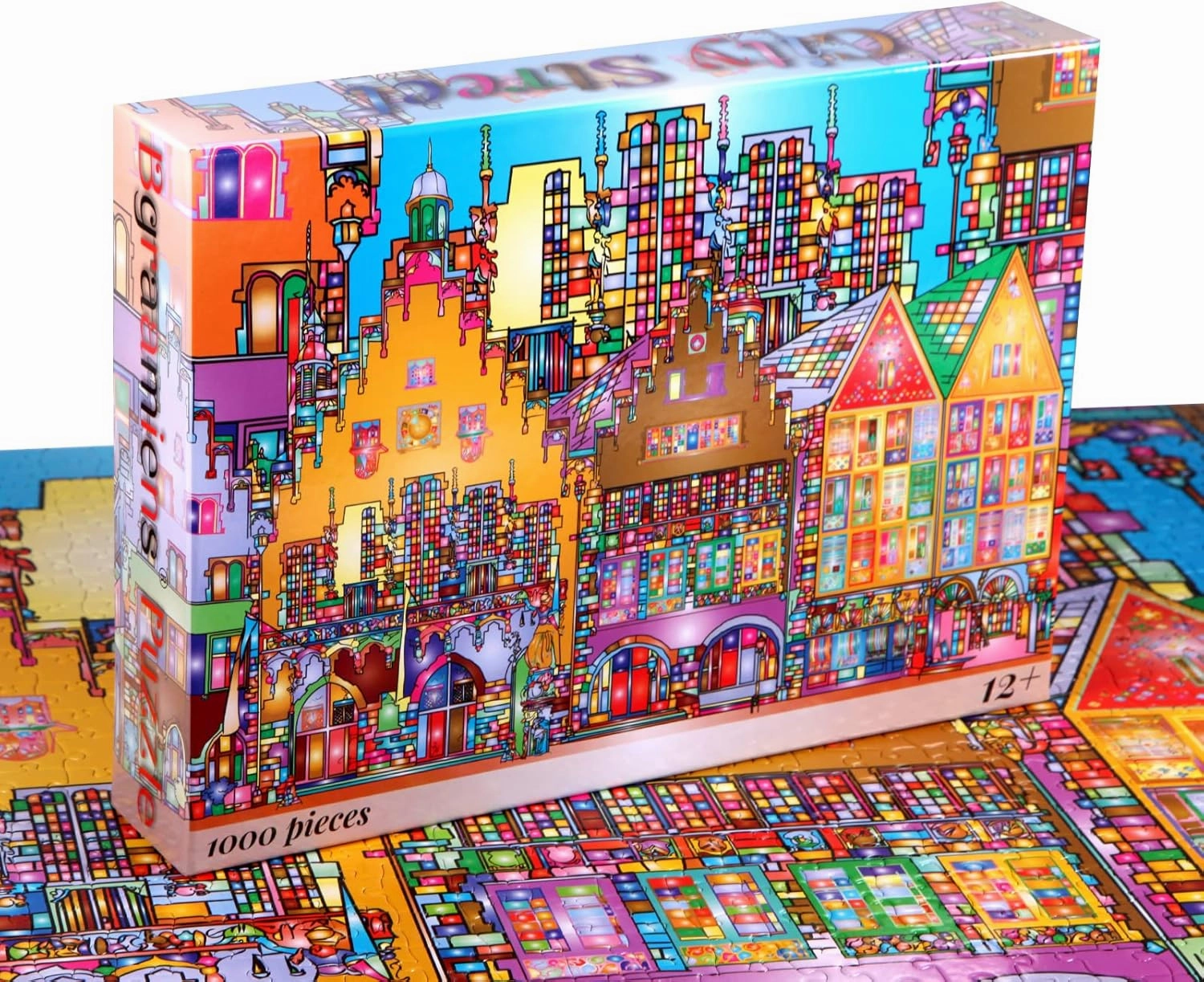 Bgraamiens Puzzle-City Street-1000 Pieces Creative Colorful City Street View Jigsaw Puzzle Color Challenge Puzzle