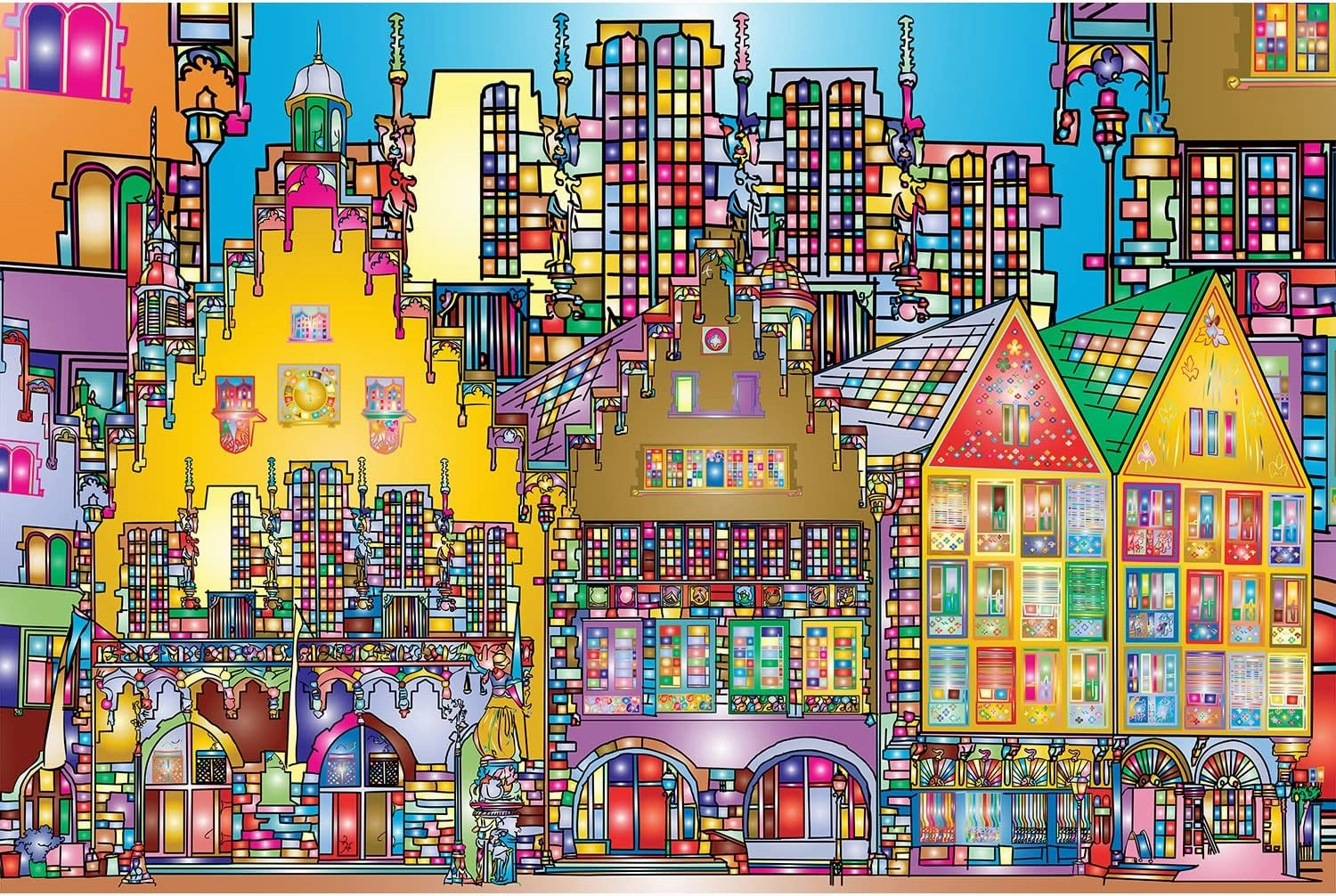 Bgraamiens Puzzle-City Street-1000 Pieces Creative Colorful City Street View Jigsaw Puzzle Color Challenge Puzzle