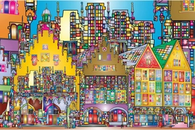 Bgraamiens Puzzle-City Street-1000 Pieces Creative Colorful City Street View Jigsaw Puzzle Color Challenge Puzzle