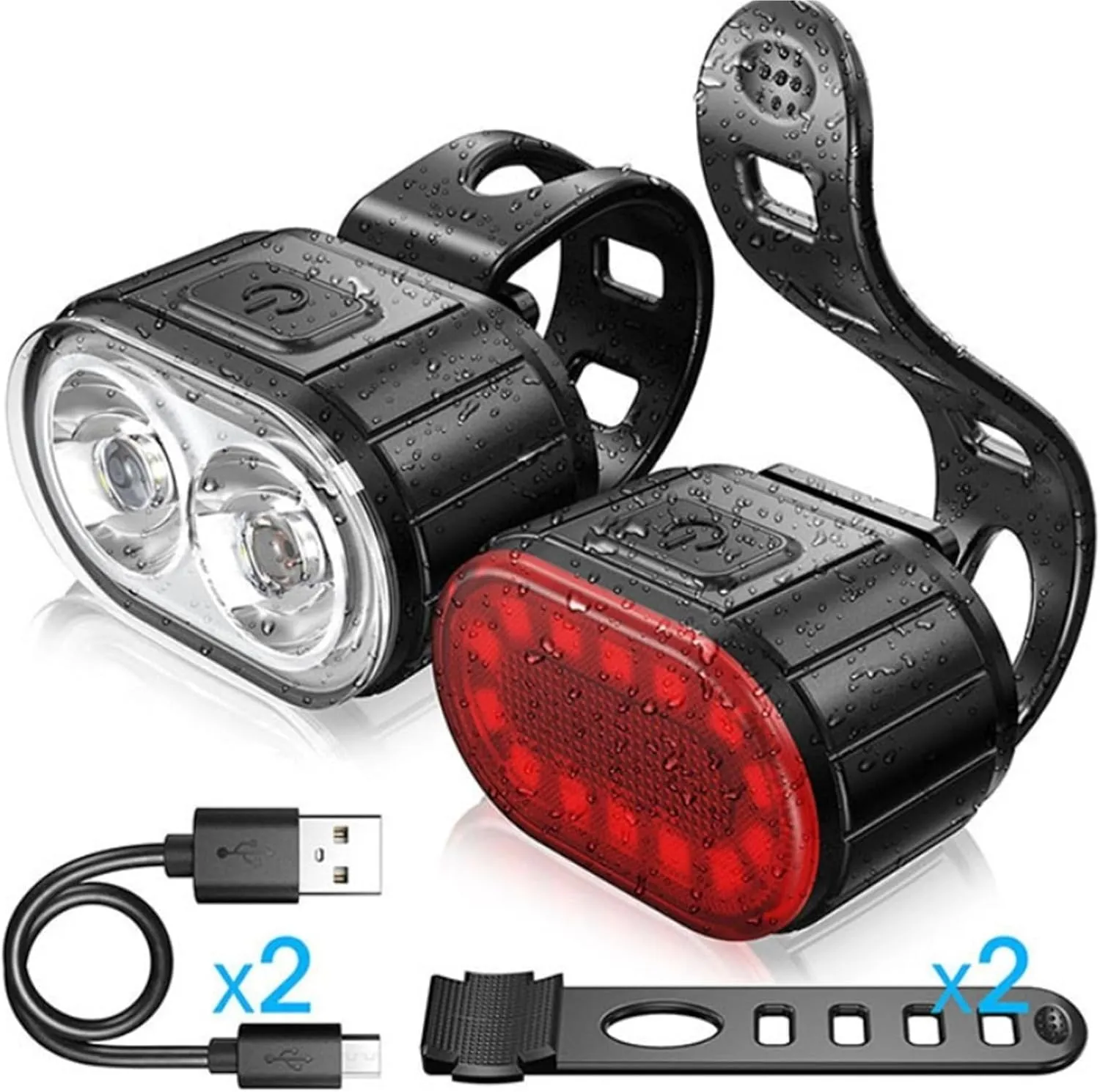 Bike Light Set Cycling Bicycle Front Rear Light Set Bike USB Charge Headlight Light Waterproof Taillight Lantern Bicycle Accessories Bicycle Light(Only Red)