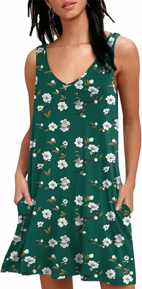BISHUIGE Women Summer Casual V Neck Beach Cover up Bikini Swimsuit Tank Dress