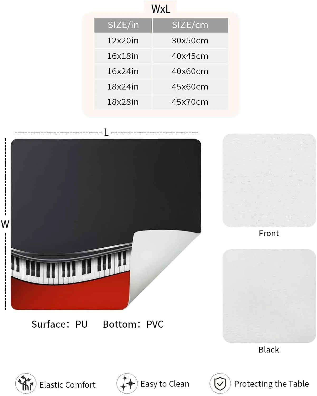 Black Piano Keys Coffee Mat For Countertop Coffee Bar Accessories,Absorbent Quick Dry Dish Drying Mat Hide Stain Non-Slip Pad For Kitchen Coffee Maker,Red Music Musical Notes White Instrument 16"x18"