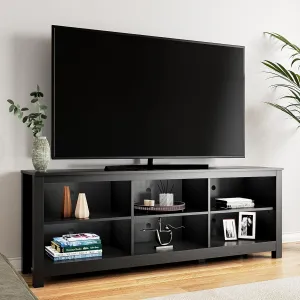 Black TV Stand for TVs up to 70 Inch,Entertainment Center for 65  inch TV Console Table with 6 Storage Cubby, Classic Television Stands for Living Room Bedroom, 65 Inch