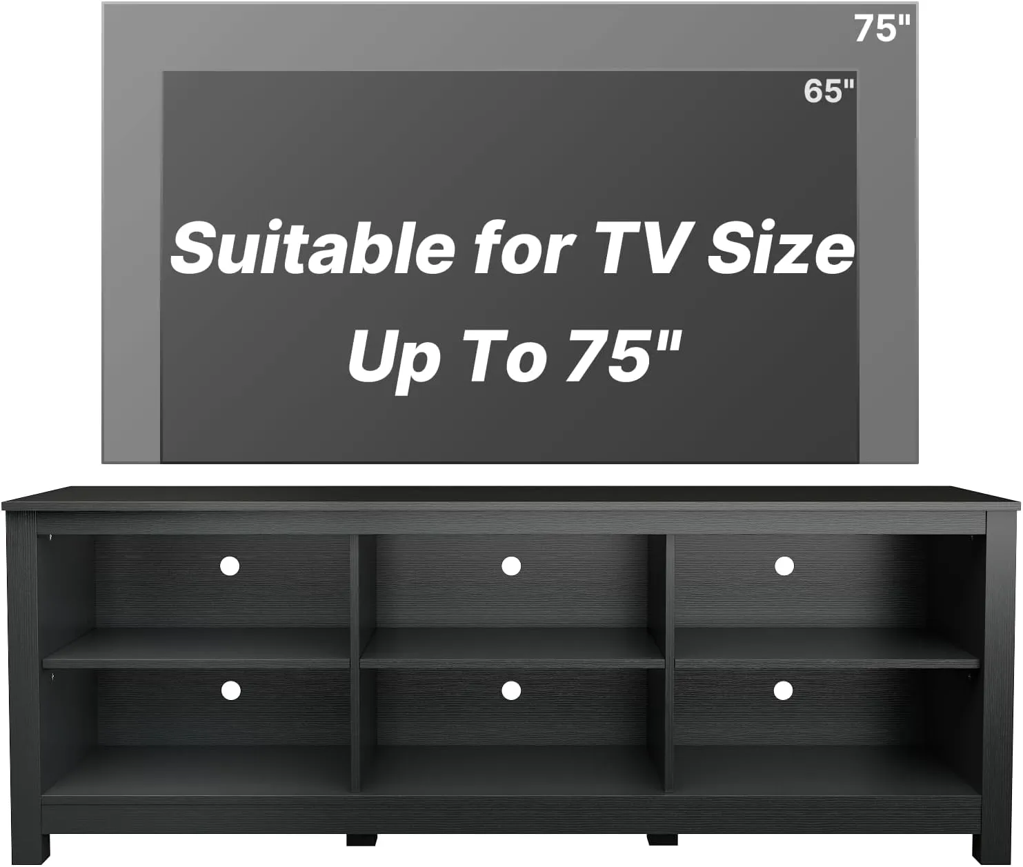 Black TV Stand for TVs up to 70 Inch,Entertainment Center for 65  inch TV Console Table with 6 Storage Cubby, Classic Television Stands for Living Room Bedroom, 65 Inch