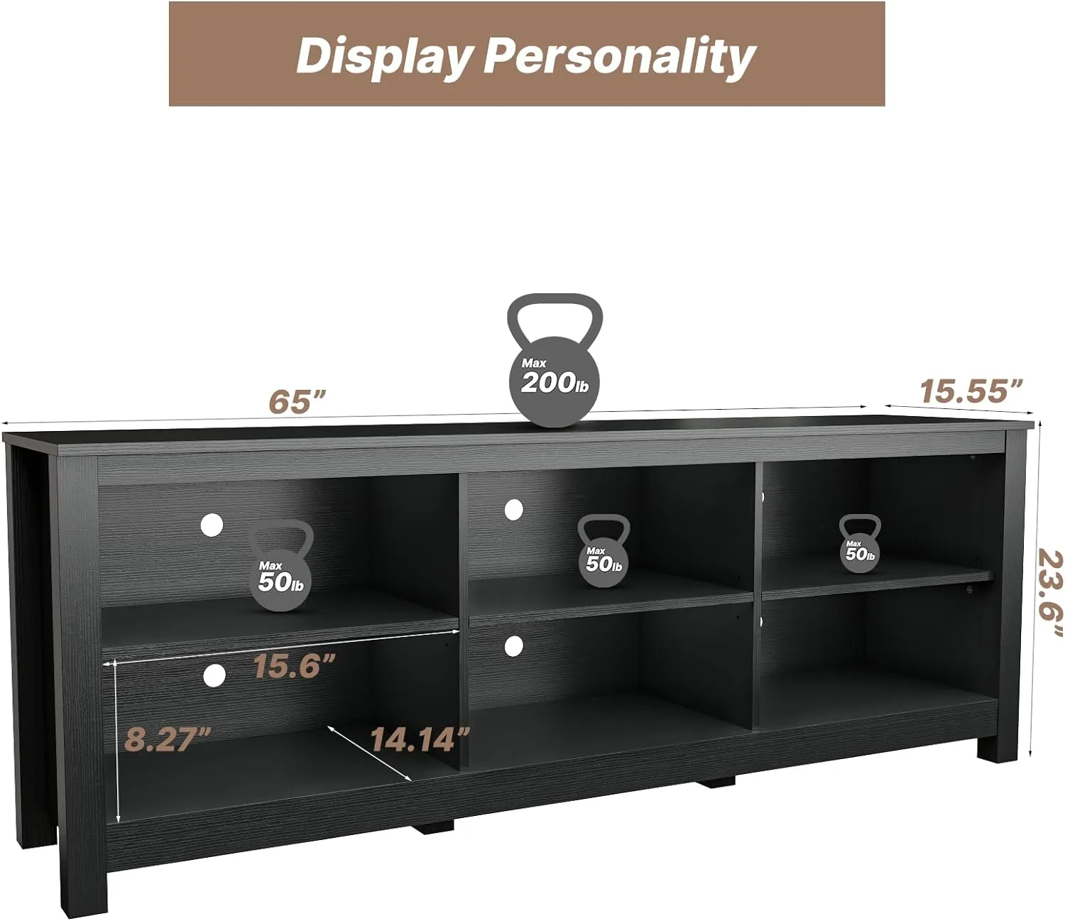 Black TV Stand for TVs up to 70 Inch,Entertainment Center for 65  inch TV Console Table with 6 Storage Cubby, Classic Television Stands for Living Room Bedroom, 65 Inch