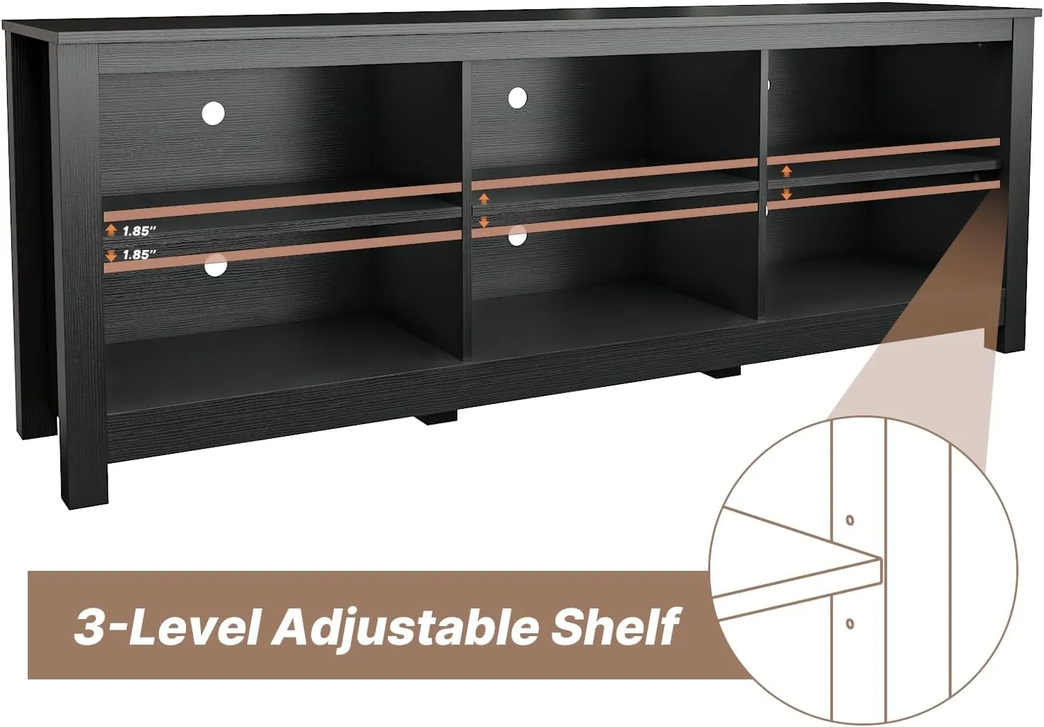 Black TV Stand for TVs up to 70 Inch,Entertainment Center for 65  inch TV Console Table with 6 Storage Cubby, Classic Television Stands for Living Room Bedroom, 65 Inch