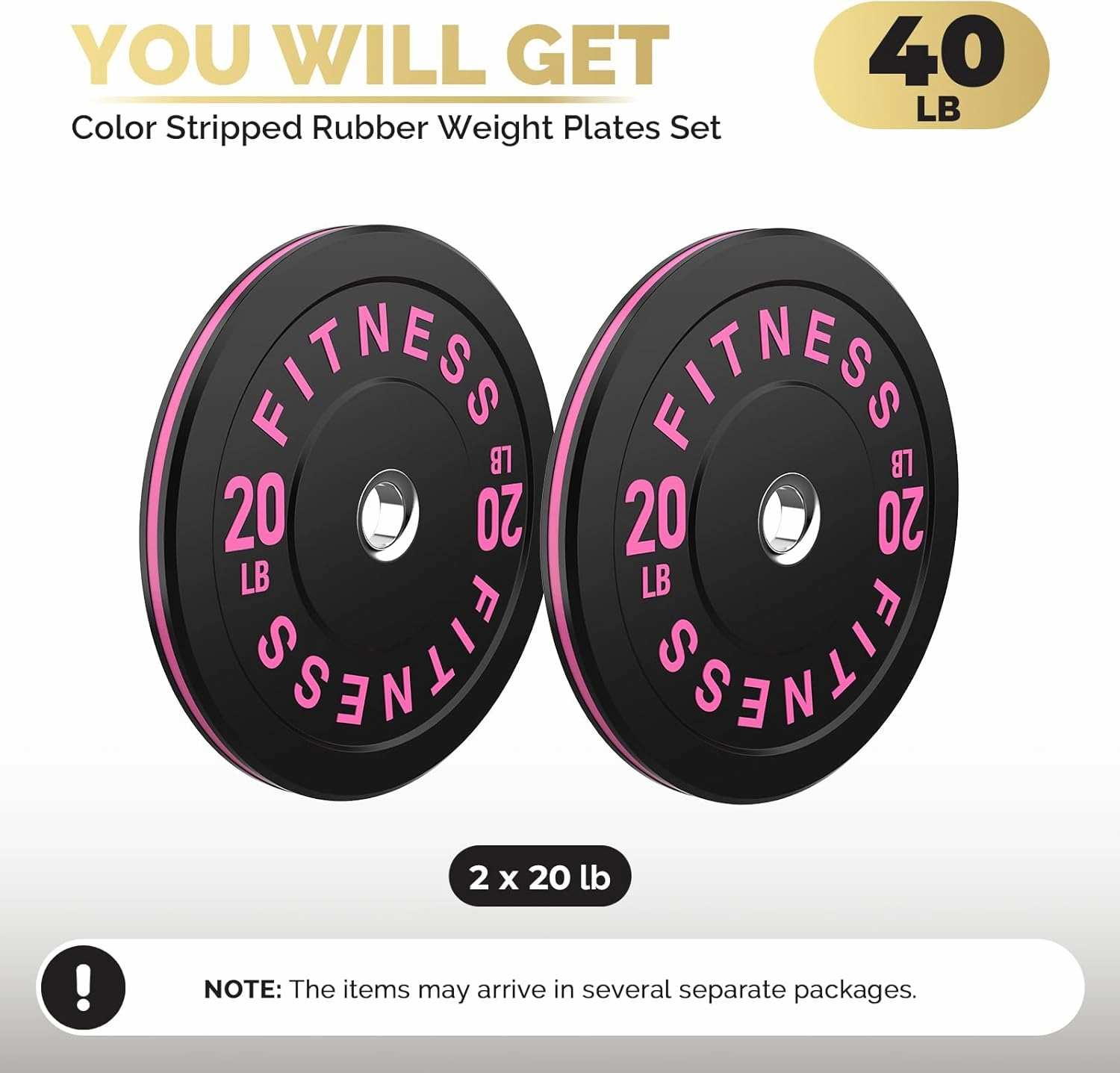Black Bumper Plates Pro Rubber Weight Plates with Colored Rim, Low Bounce Strength Training Plate for Home & Gym, 2 Inch Olympic Standards Weight Set (10-550 lbs), Vibrant Barbell Weight Plates for Weight Lifting