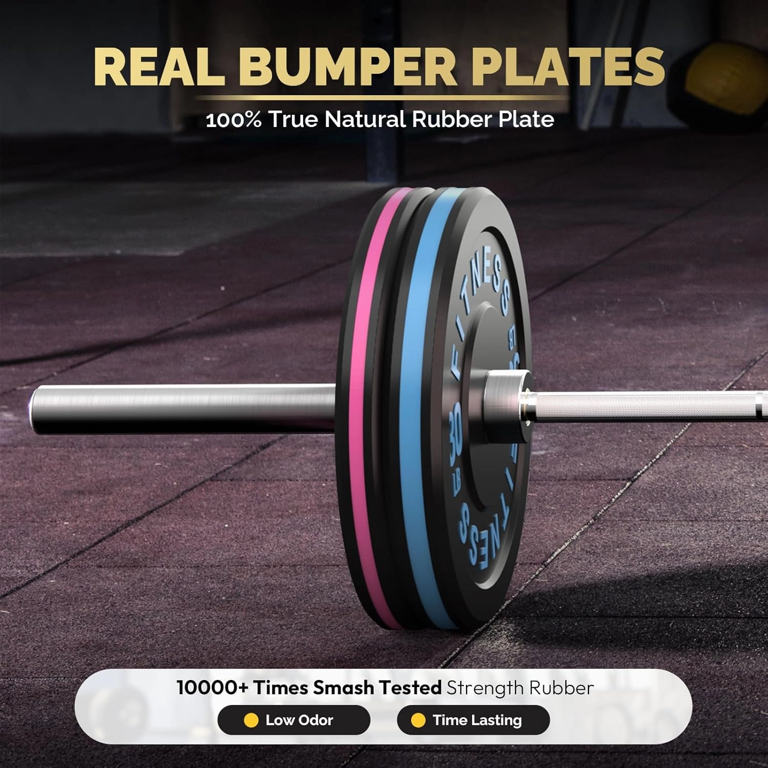 Black Bumper Plates Pro Rubber Weight Plates with Colored Rim, Low Bounce Strength Training Plate for Home & Gym, 2 Inch Olympic Standards Weight Set (10-550 lbs), Vibrant Barbell Weight Plates for Weight Lifting
