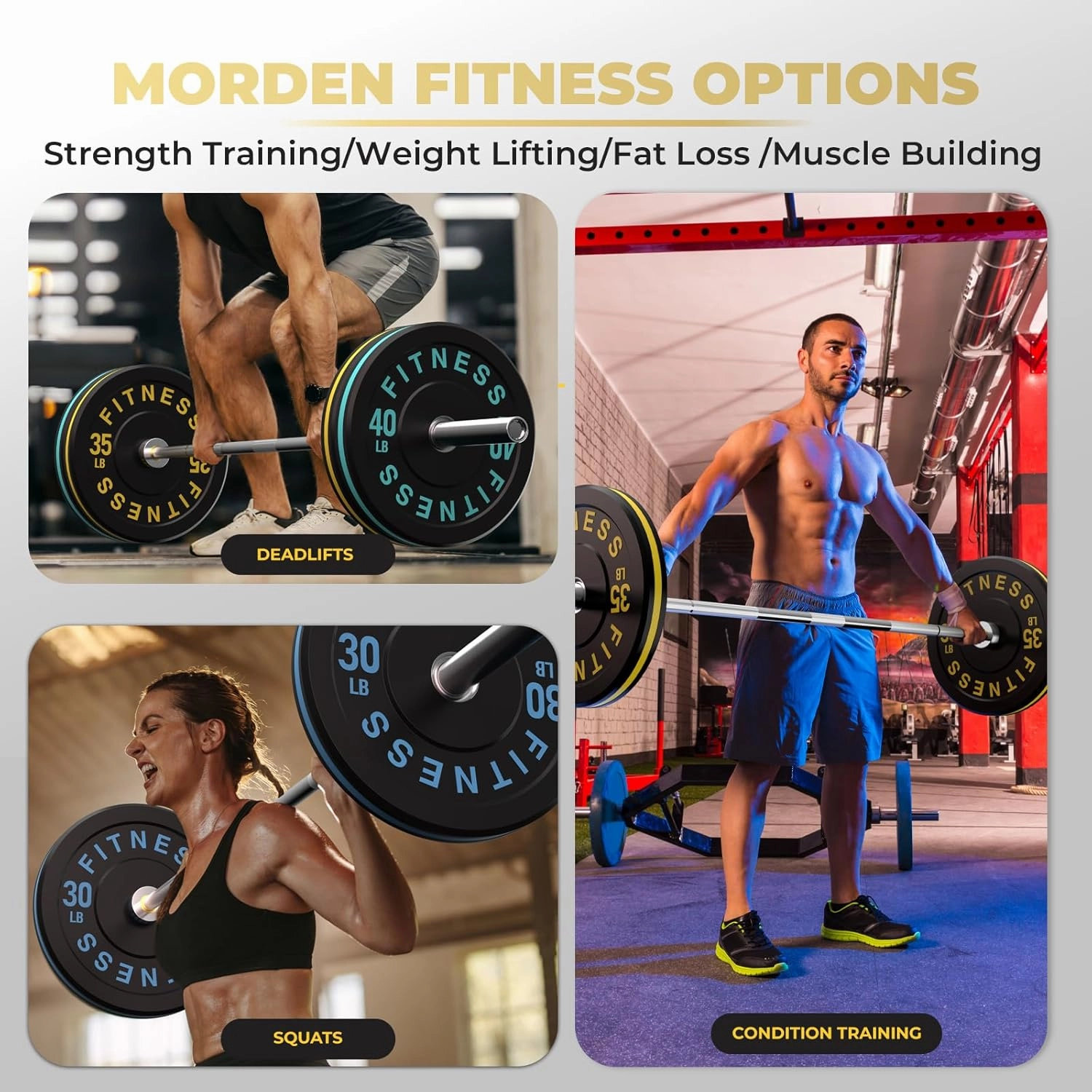 Black Bumper Plates Pro Rubber Weight Plates with Colored Rim, Low Bounce Strength Training Plate for Home & Gym, 2 Inch Olympic Standards Weight Set (10-550 lbs), Vibrant Barbell Weight Plates for Weight Lifting