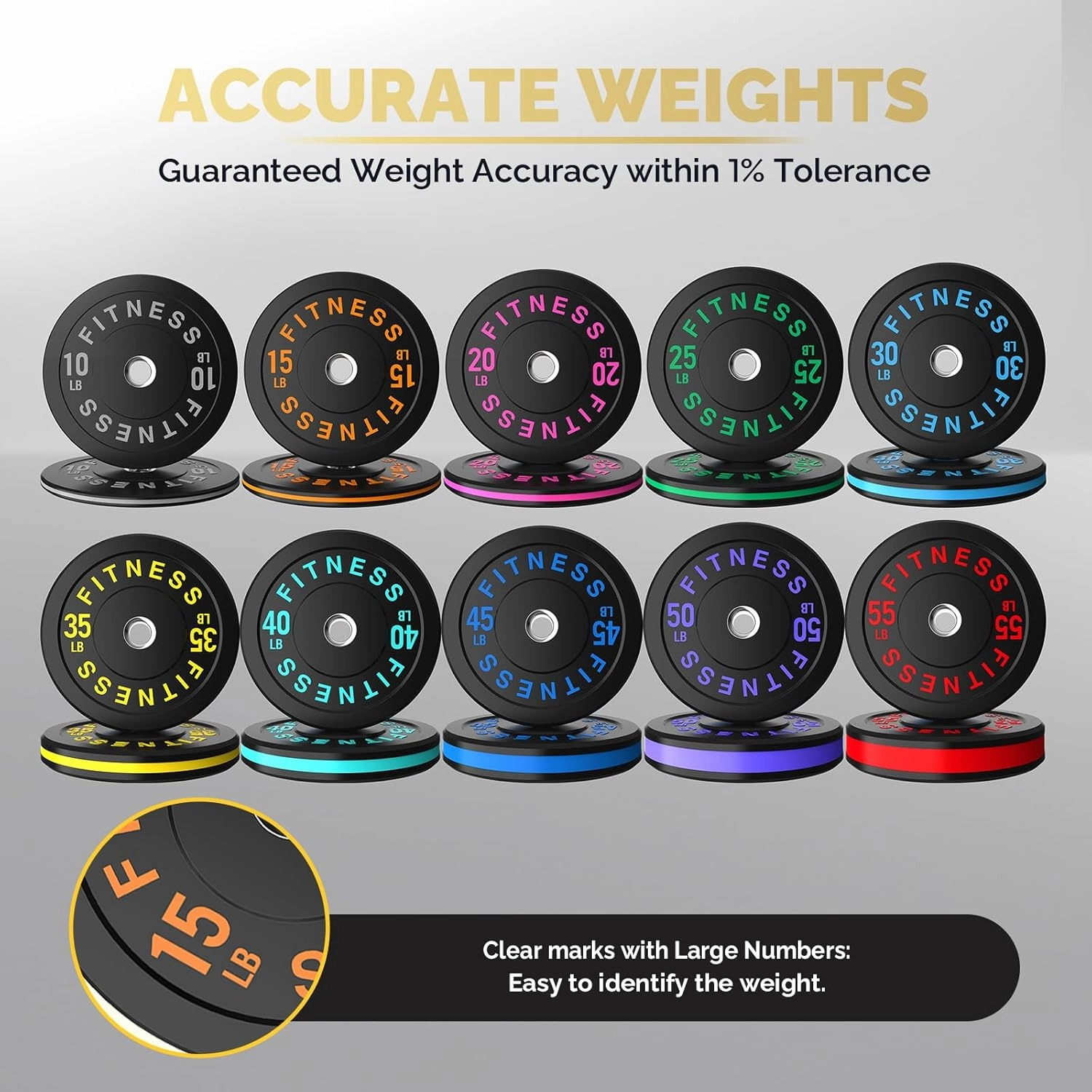 Black Bumper Plates Pro Rubber Weight Plates with Colored Rim, Low Bounce Strength Training Plate for Home & Gym, 2 Inch Olympic Standards Weight Set (10-550 lbs), Vibrant Barbell Weight Plates for Weight Lifting