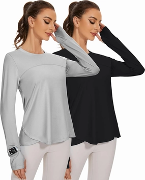Blingfit Women's Workout Tops Long Sleeve Running Hiking Athletic Gym Shirts Lightweight UPF50  UV Rash Guard Sun Protection