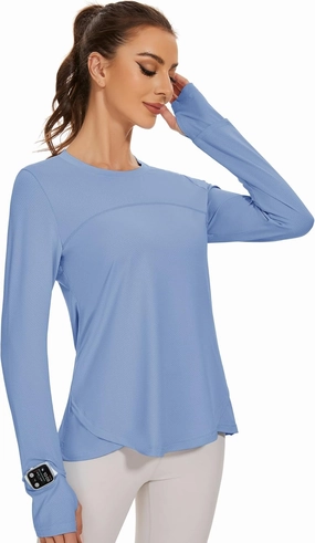 Blingfit Women's Workout Tops Long Sleeve Running Hiking Athletic Gym Shirts Lightweight UPF50  UV Rash Guard Sun Protection