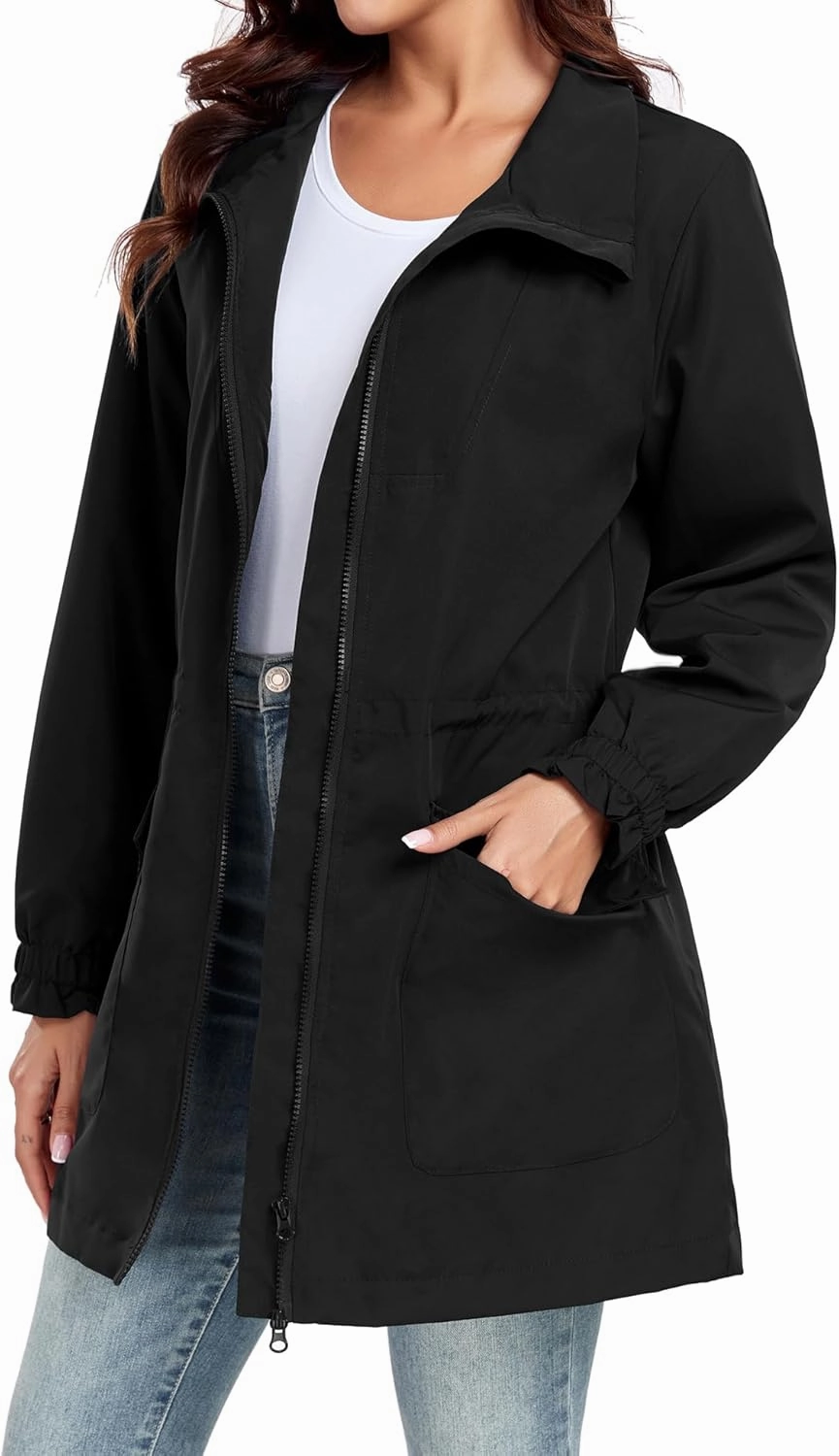 Bloggerlove Women Rain Jacket Waterproof Raincoat with Hood Lightweight Outdoor Windbreaker