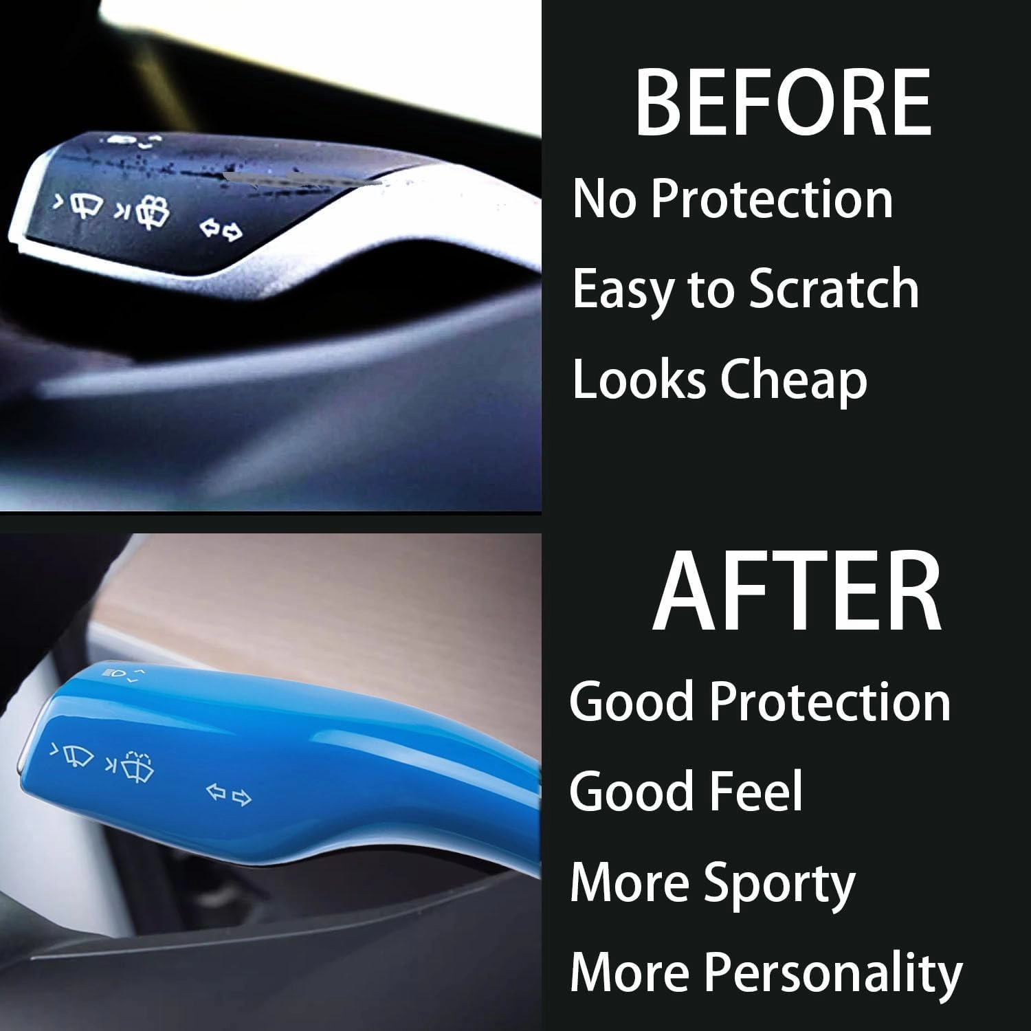 Blue Car Steering Wheel Whift Protection Cover,Steering Gear Lever Cover Compatible with Tesla Model 3 Y ABS Car Column Shift Knob Cover Decor for Tesla